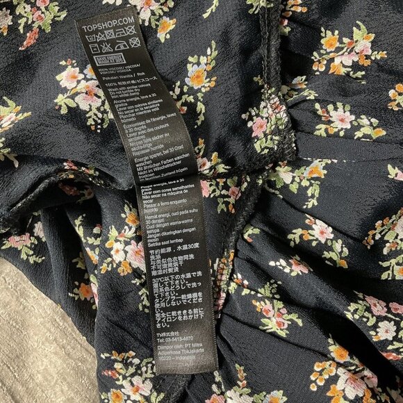 TOPSHOP Black Floral Ruffled Viscose A-Line Women's Skirt Size 10 EUC Preppy - Picture 11 of 12